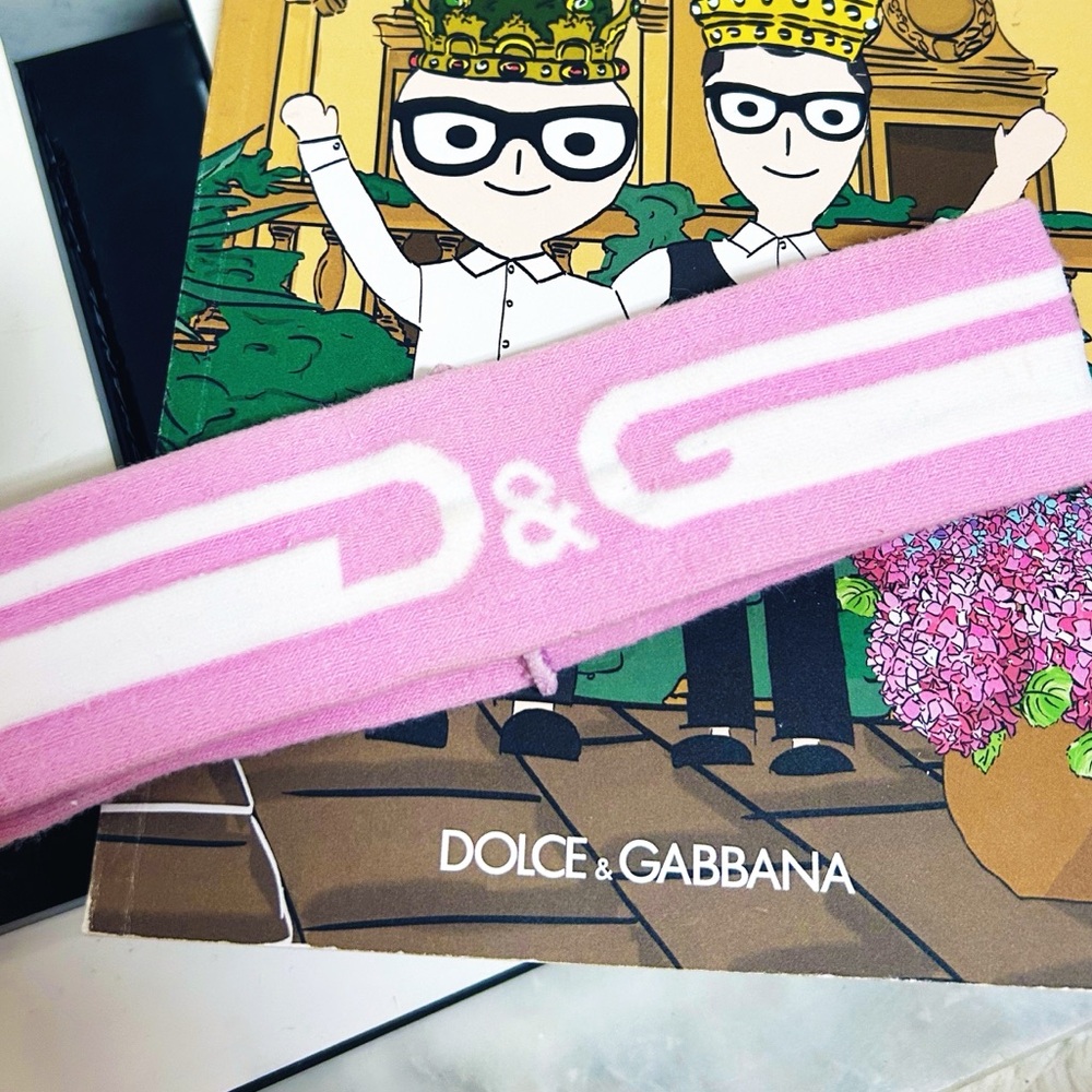 Authentic Dolce & Gabbana DG Beachwear Baby Pink & White Logo Headband